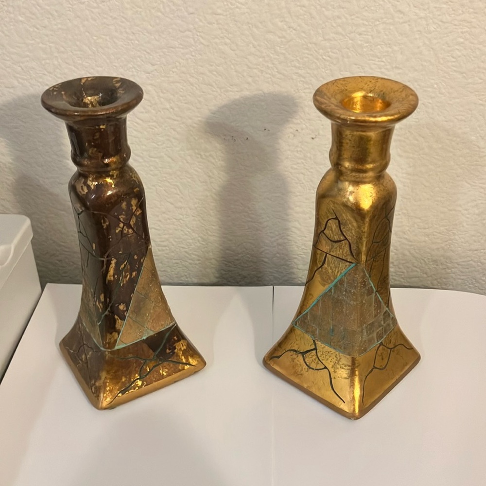 A Pair Vintage of Art Deco Ceramic Tea Lite Candle Holders